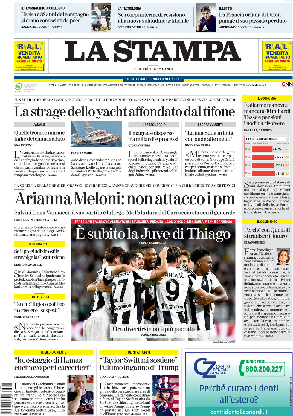 Prima-pagina-la-stampa-edizione-di-oggi-20-08-2024