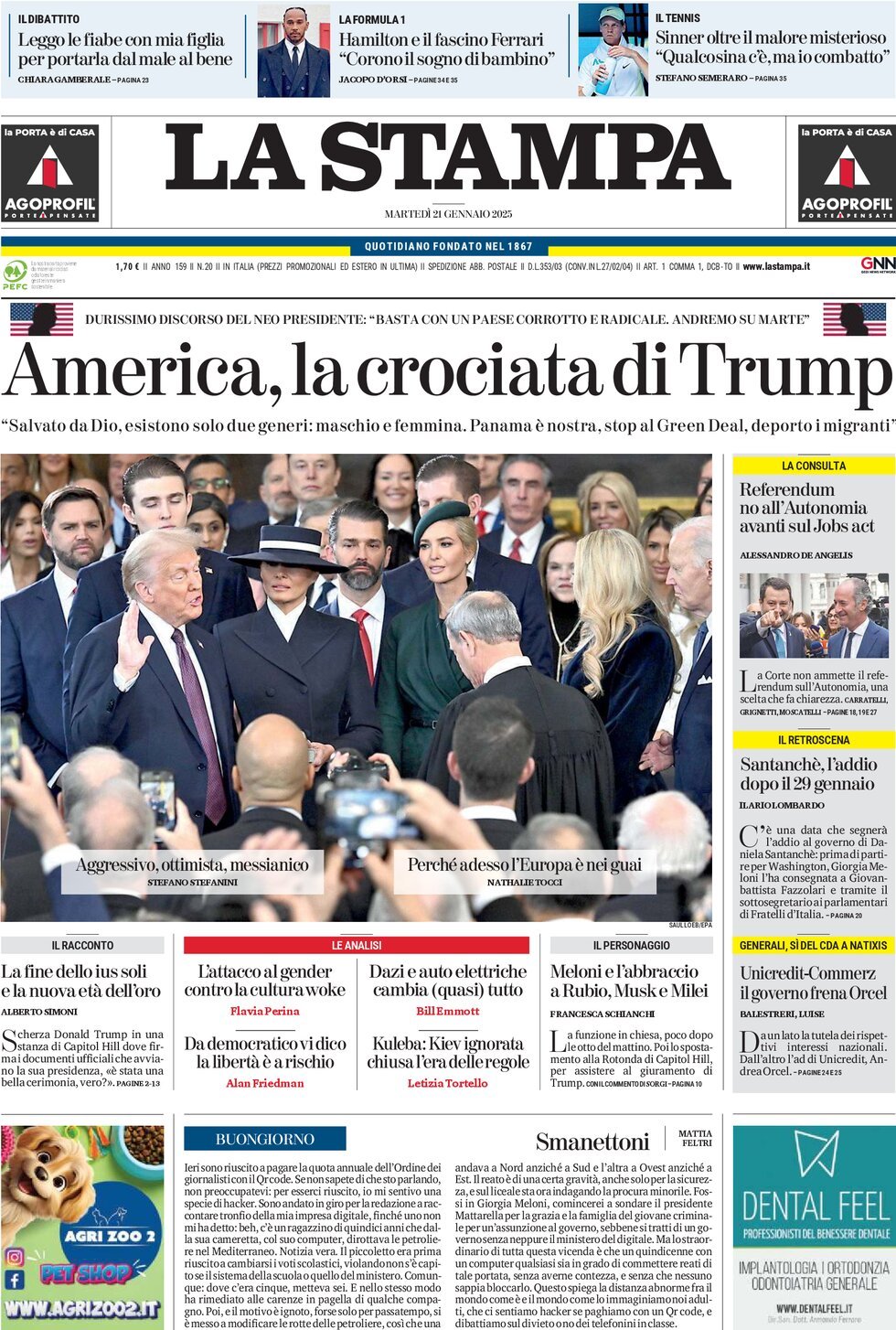 Prima-pagina-la-stampa-edizione-di-oggi-21-01-2025