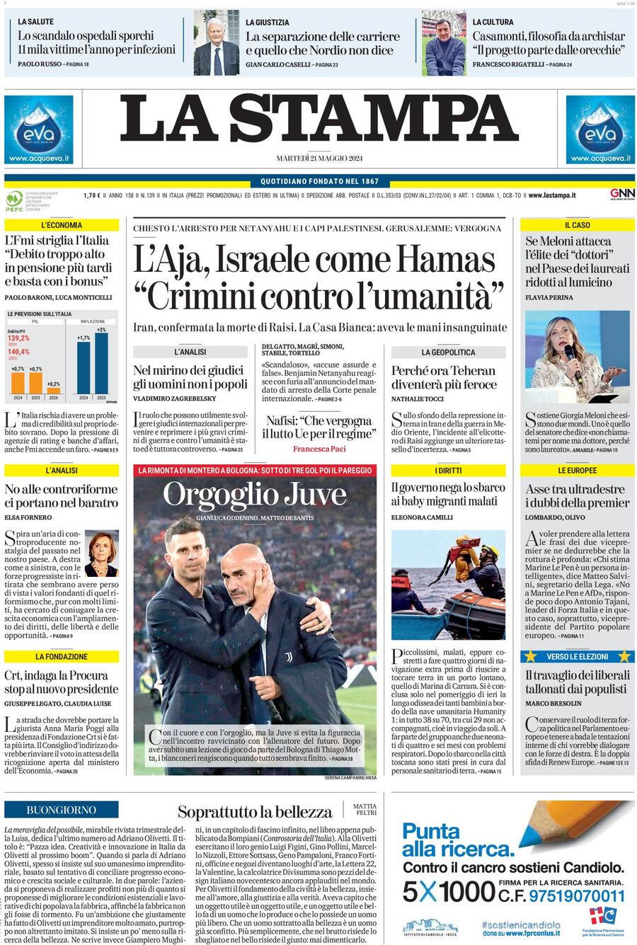 Prima-pagina-la-stampa-edizione-di-oggi-21-05-2024