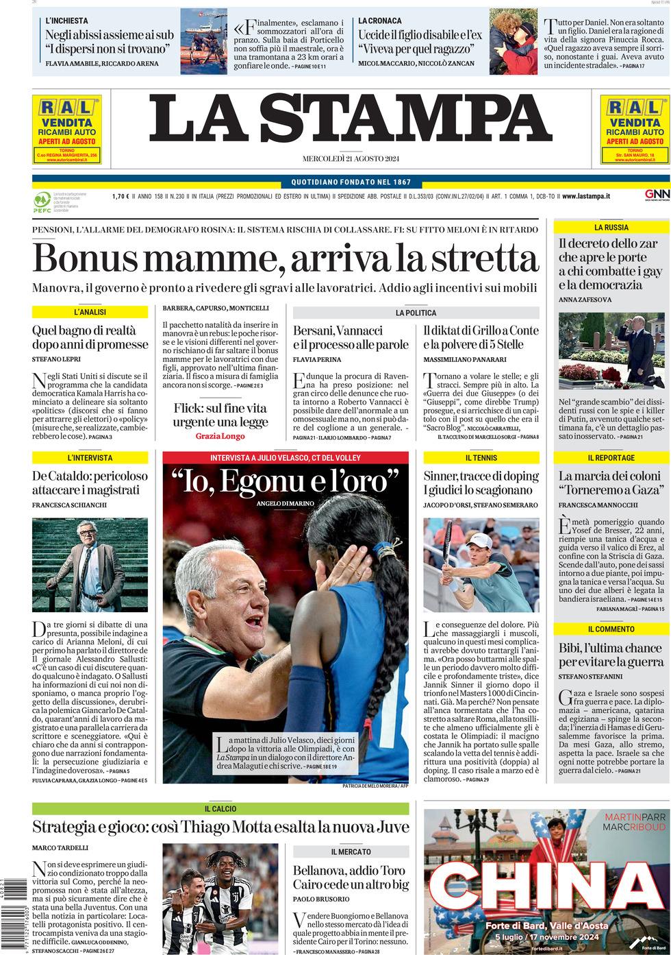 Prima-pagina-la-stampa-edizione-di-oggi-21-08-2024