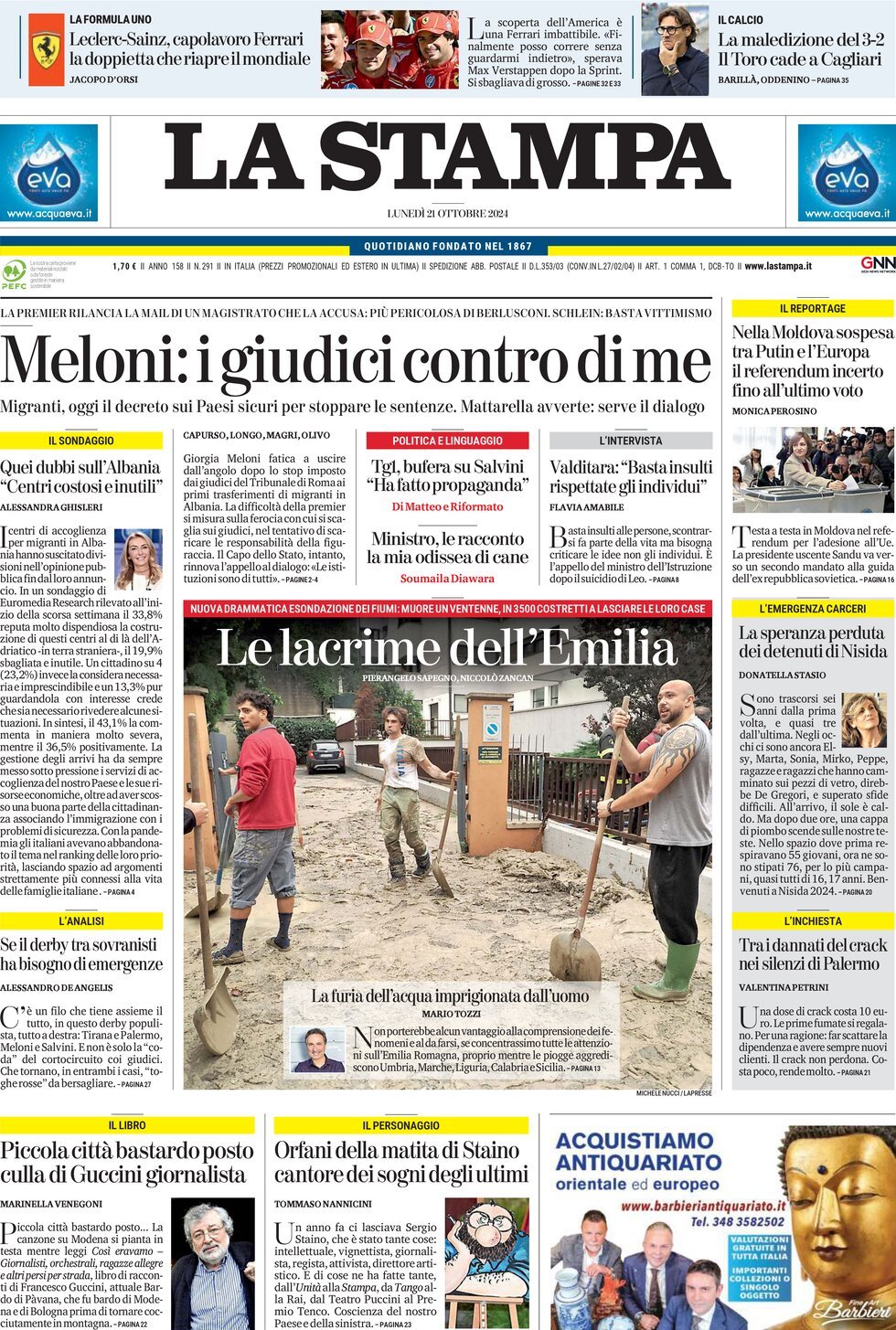 Prima-pagina-la-stampa-edizione-di-oggi-21-10-2024