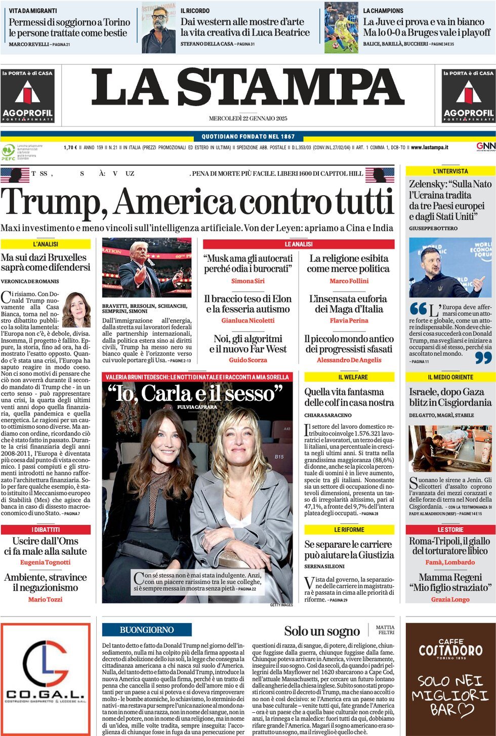 Prima-pagina-la-stampa-edizione-di-oggi-22-01-2025