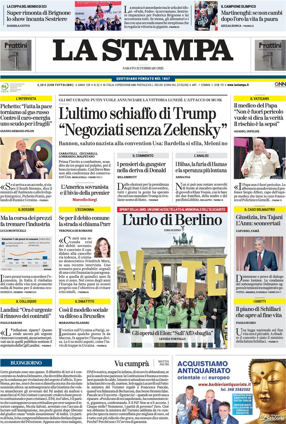 Prima-pagina-la-stampa-edizione-di-oggi-22-02-2025