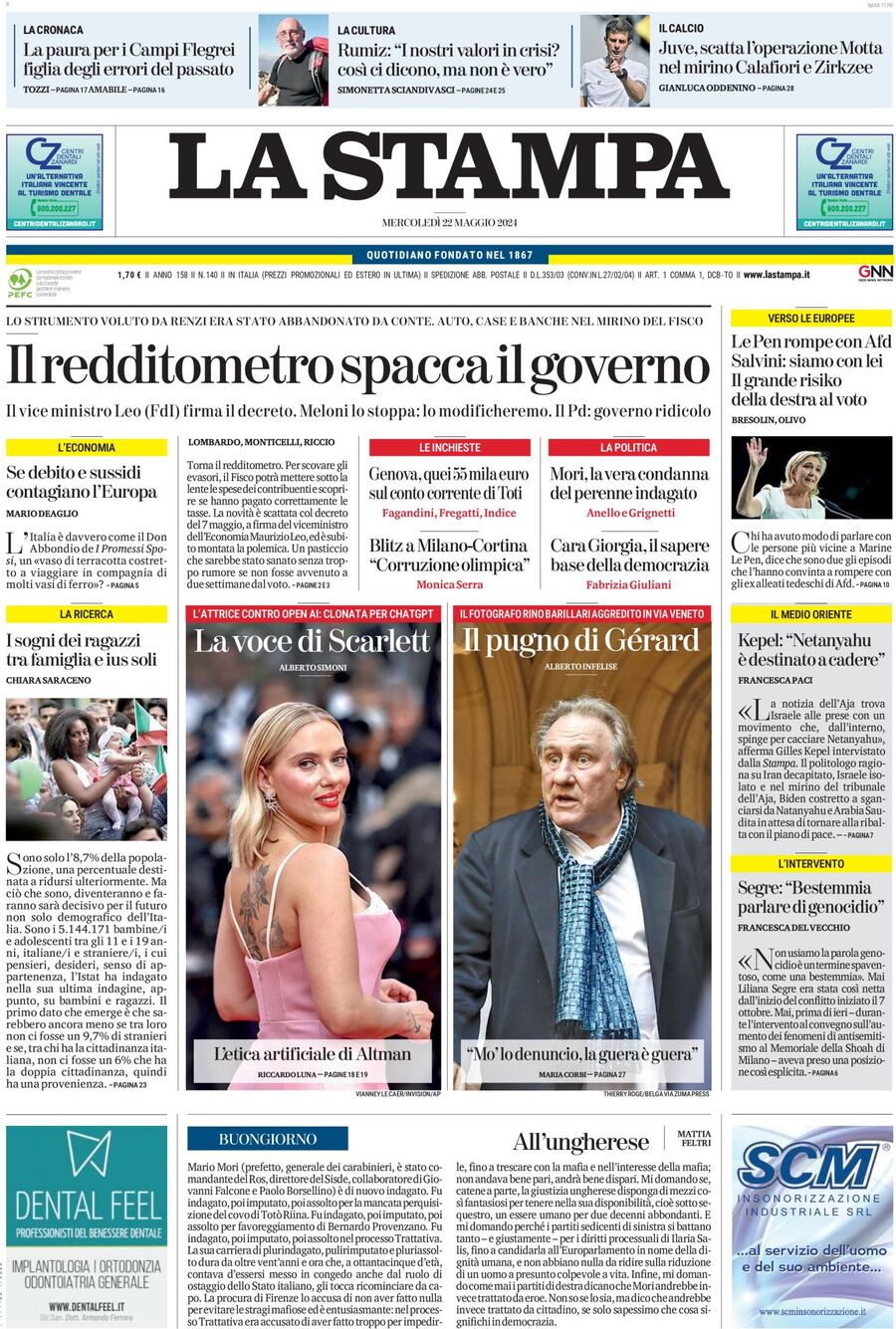 Prima-pagina-la-stampa-edizione-di-oggi-22-05-2024