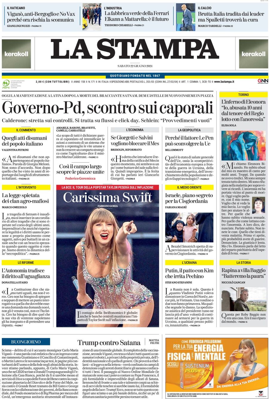 Prima-pagina-la-stampa-edizione-di-oggi-22-06-2024