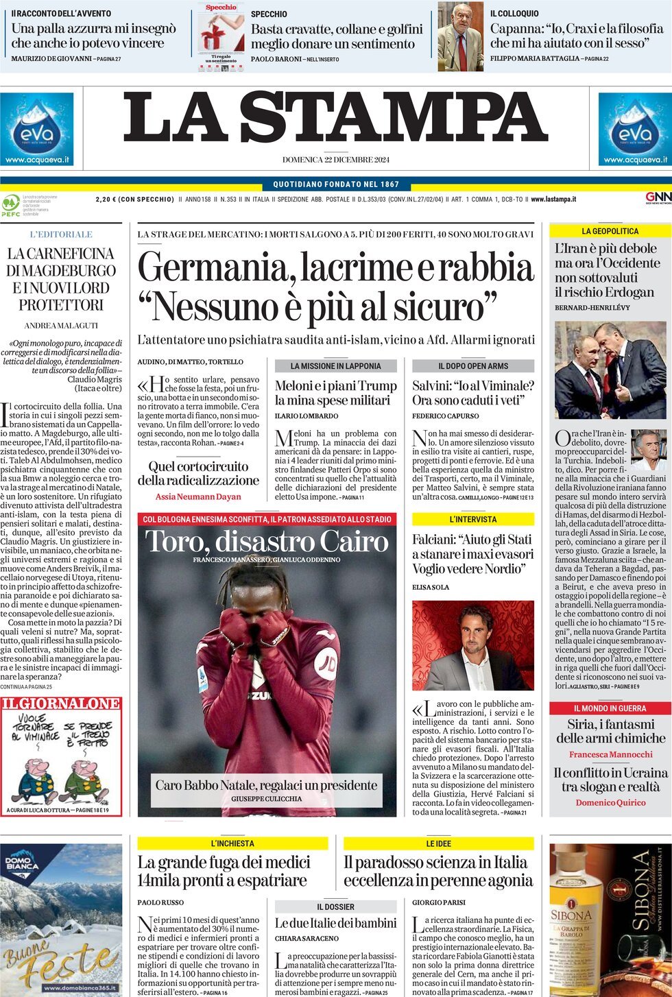 Prima-pagina-la-stampa-edizione-di-oggi-22-12-2024