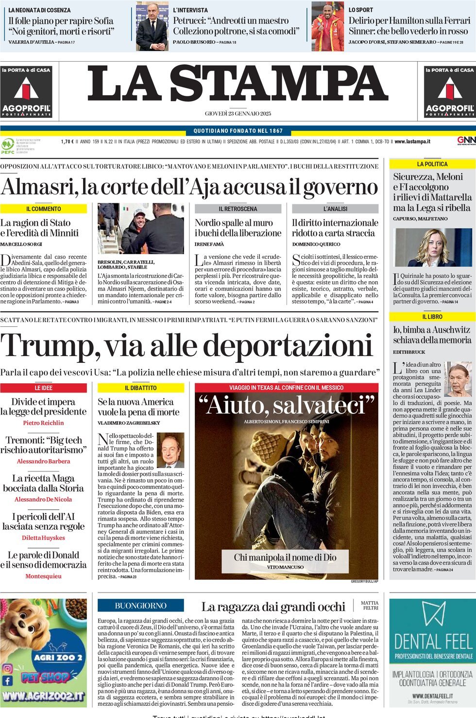 Prima-pagina-la-stampa-edizione-di-oggi-23-01-2025