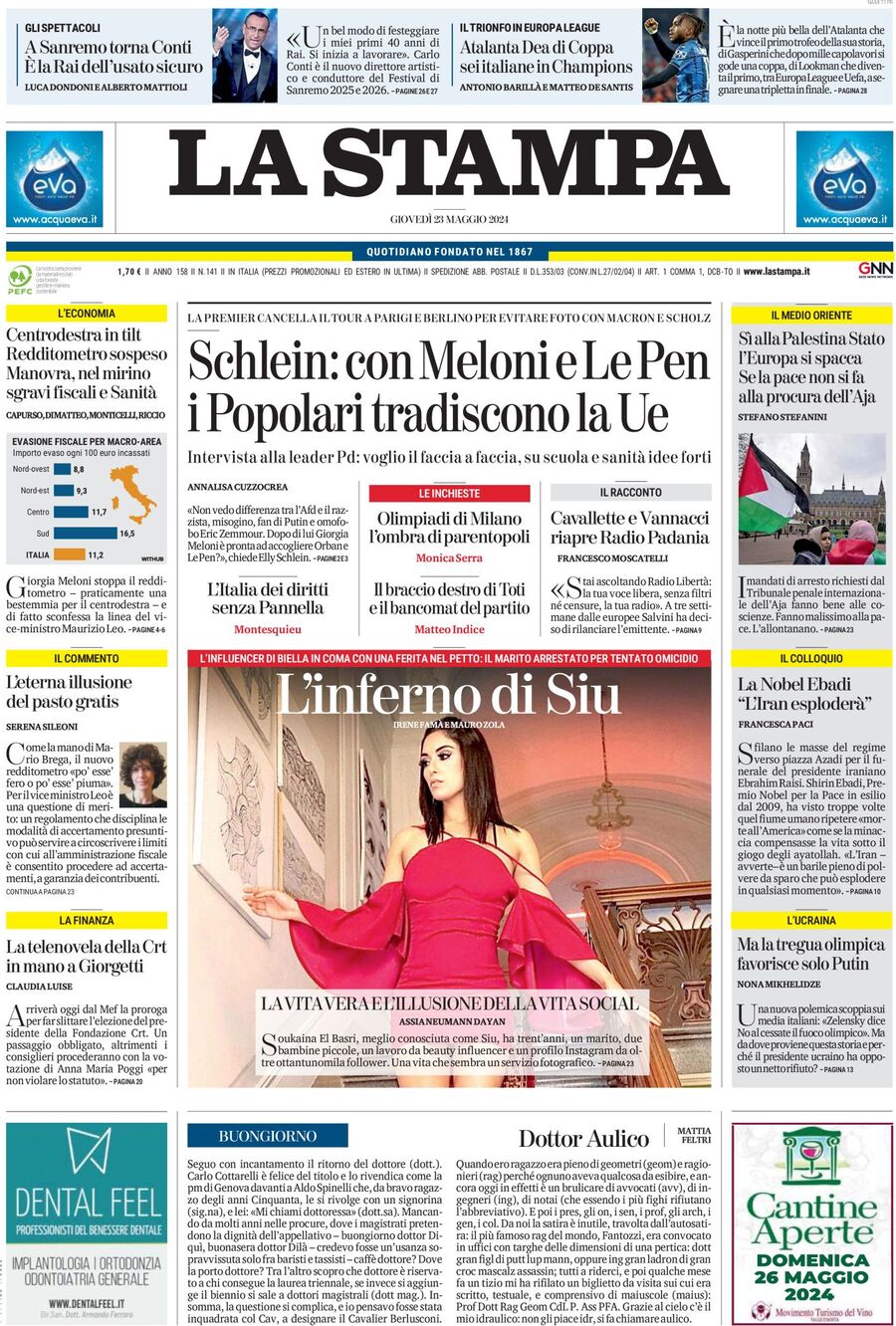 Prima-pagina-la-stampa-edizione-di-oggi-23-05-2024