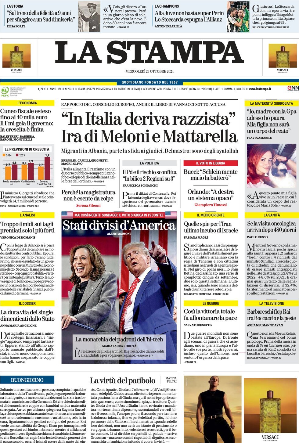 Prima-pagina-la-stampa-edizione-di-oggi-23-10-2024