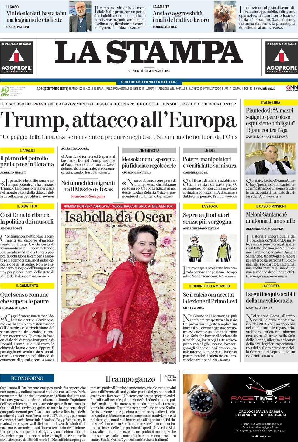 Prima-pagina-la-stampa-edizione-di-oggi-24-01-2025