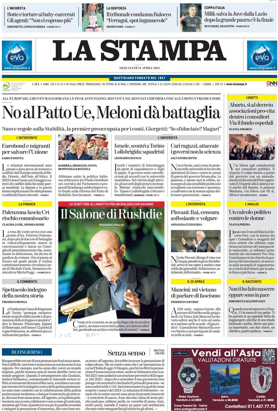 Prima-pagina-la-stampa-edizione-di-oggi-24-04-2024