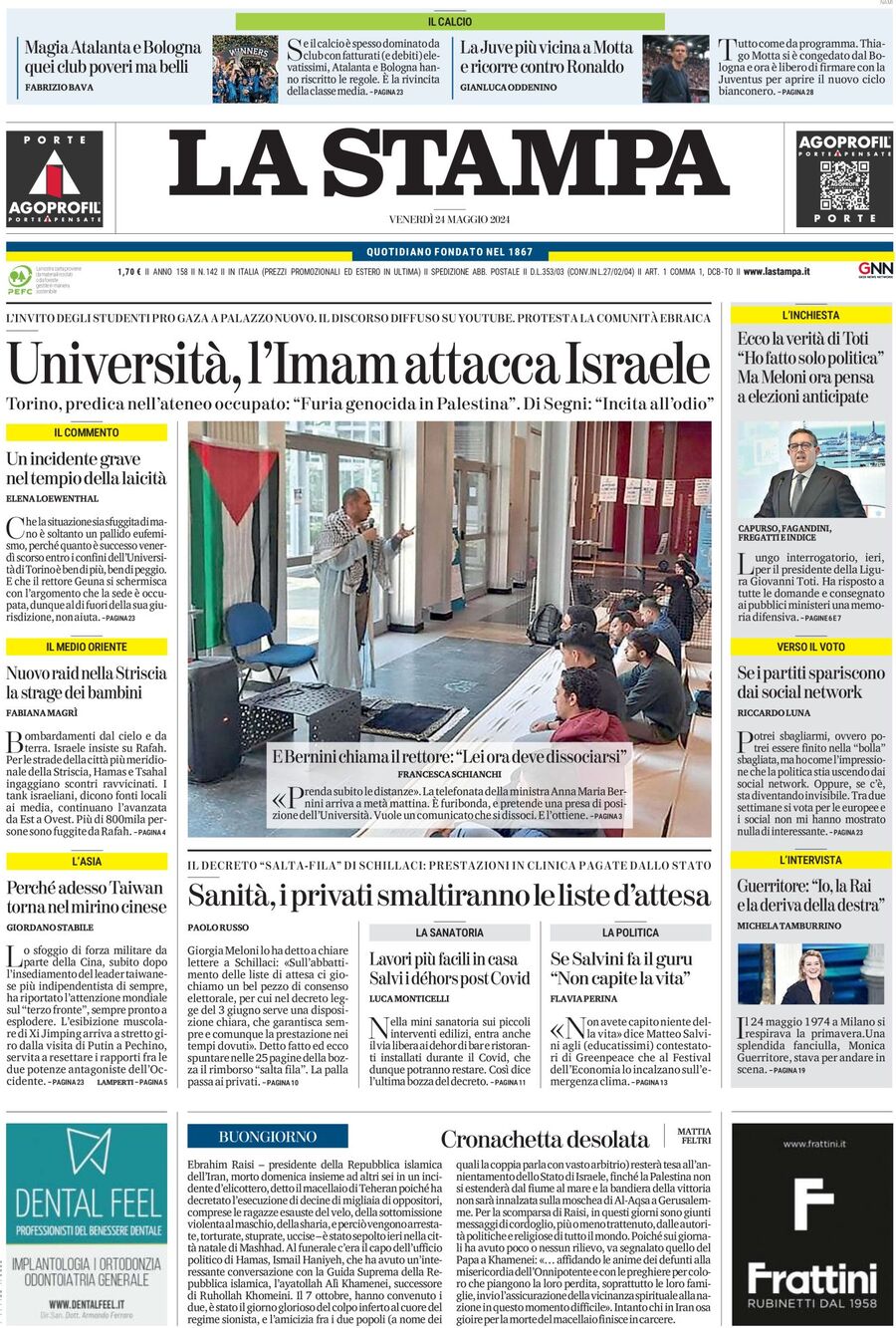 Prima-pagina-la-stampa-edizione-di-oggi-24-05-2024