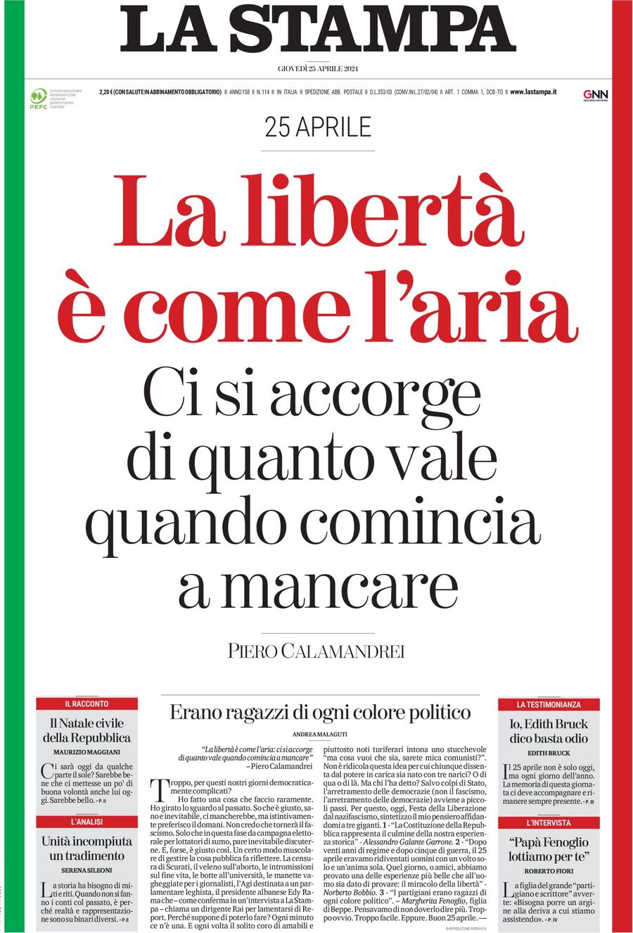 Prima-pagina-la-stampa-edizione-di-oggi-25-04-2024