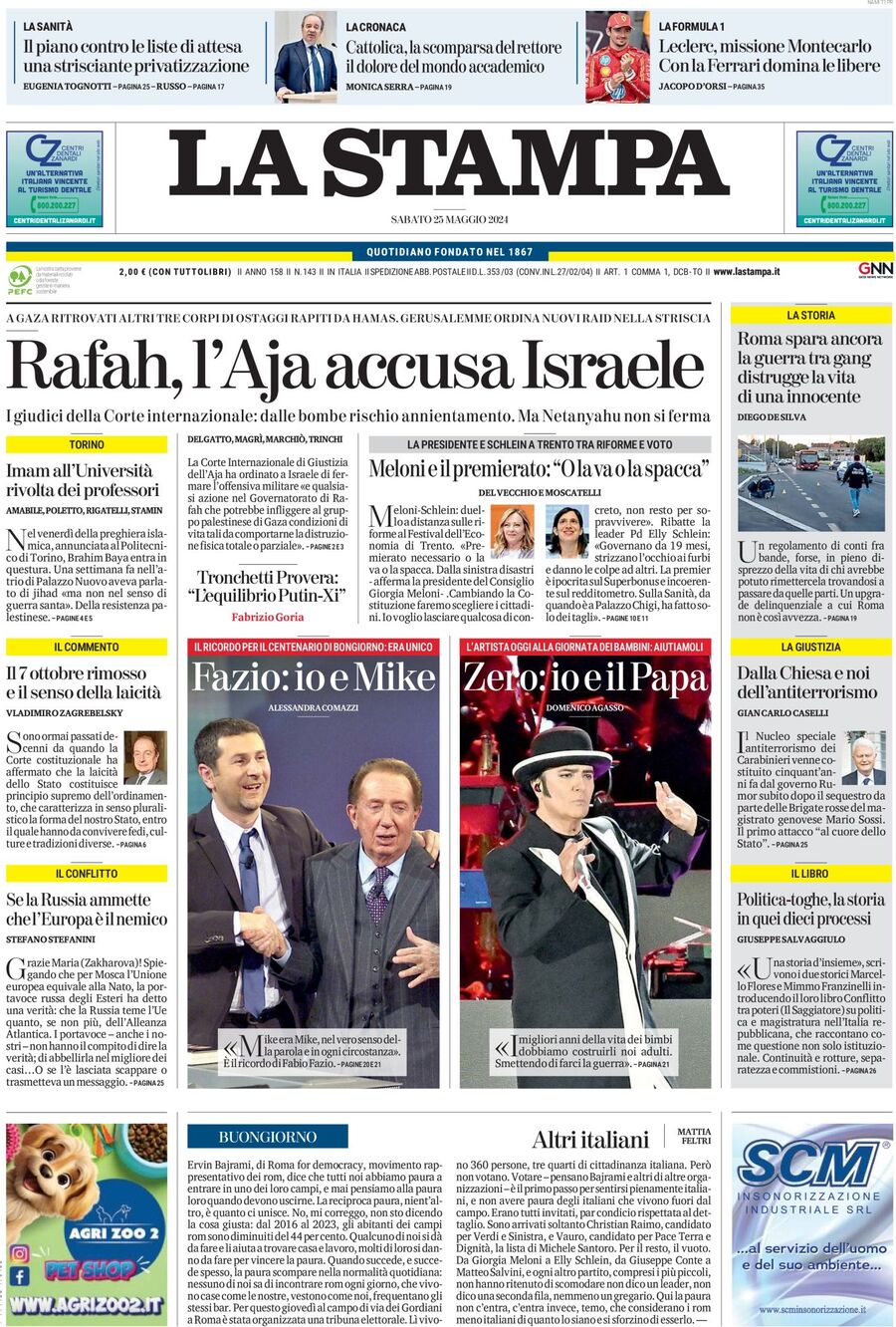 Prima-pagina-la-stampa-edizione-di-oggi-25-05-2024