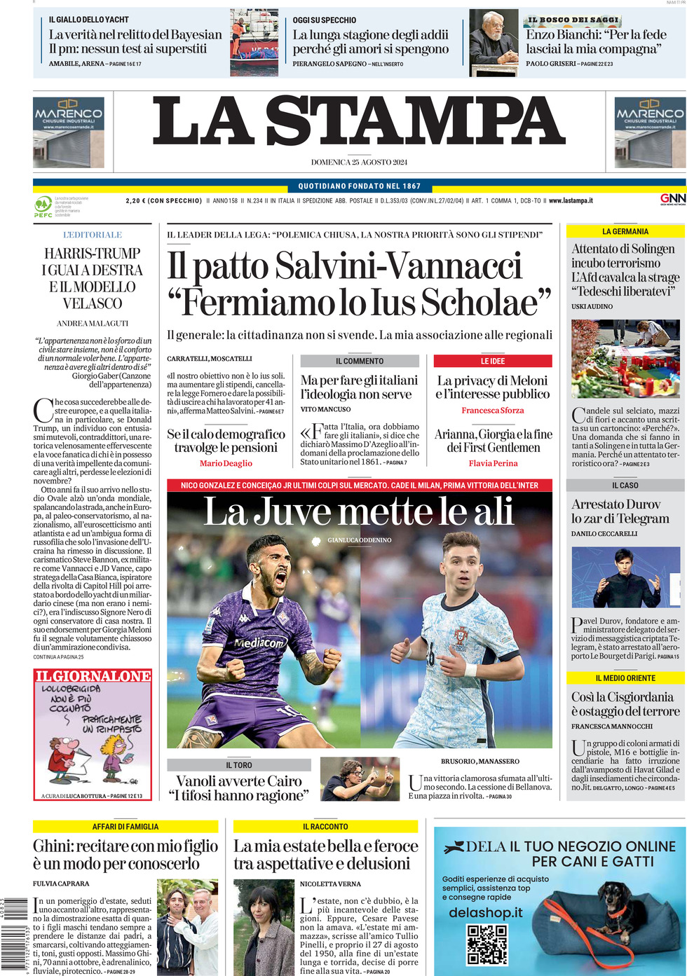 Prima-pagina-la-stampa-edizione-di-oggi-25-08-2024