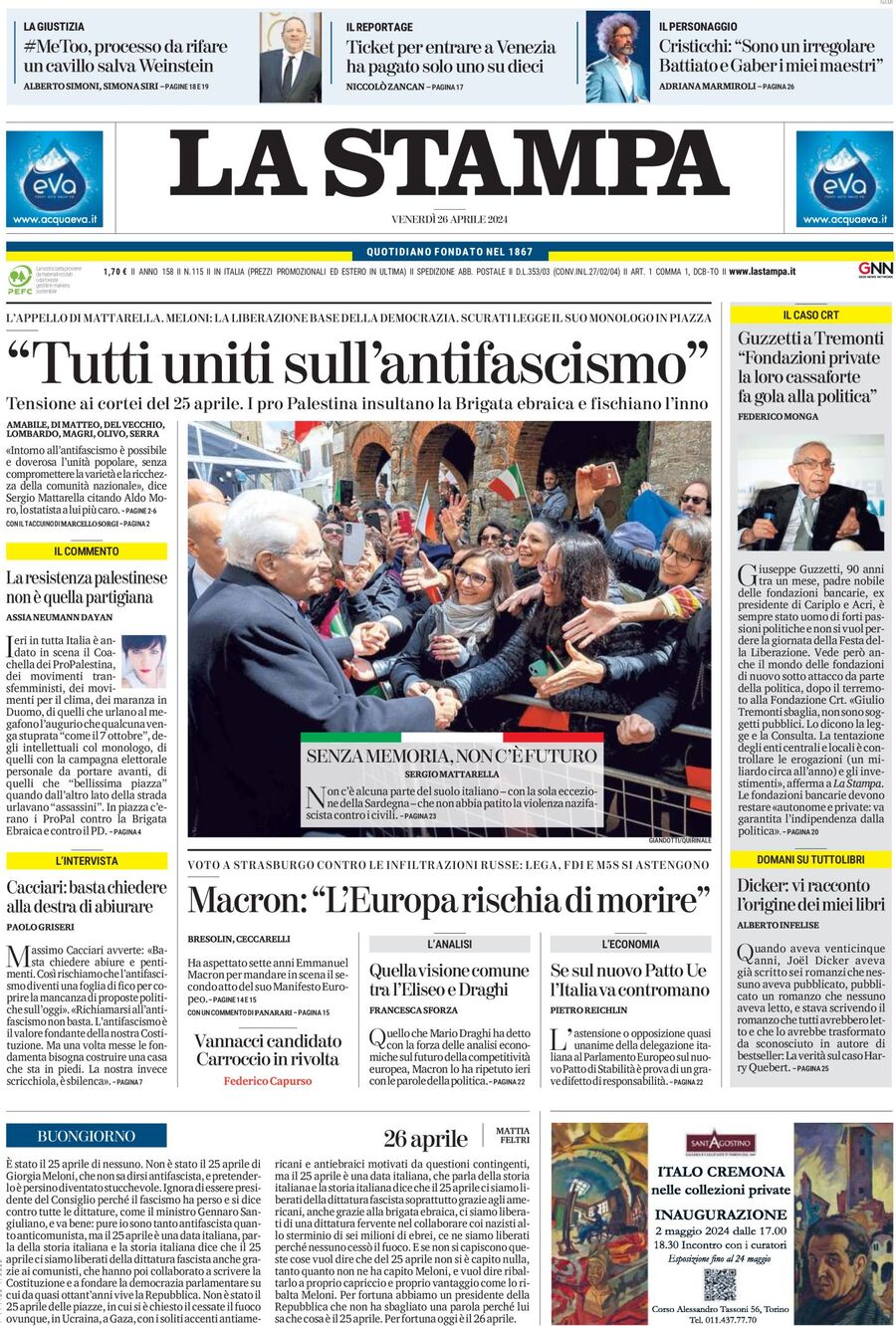 Prima-pagina-la-stampa-edizione-di-oggi-26-04-2024