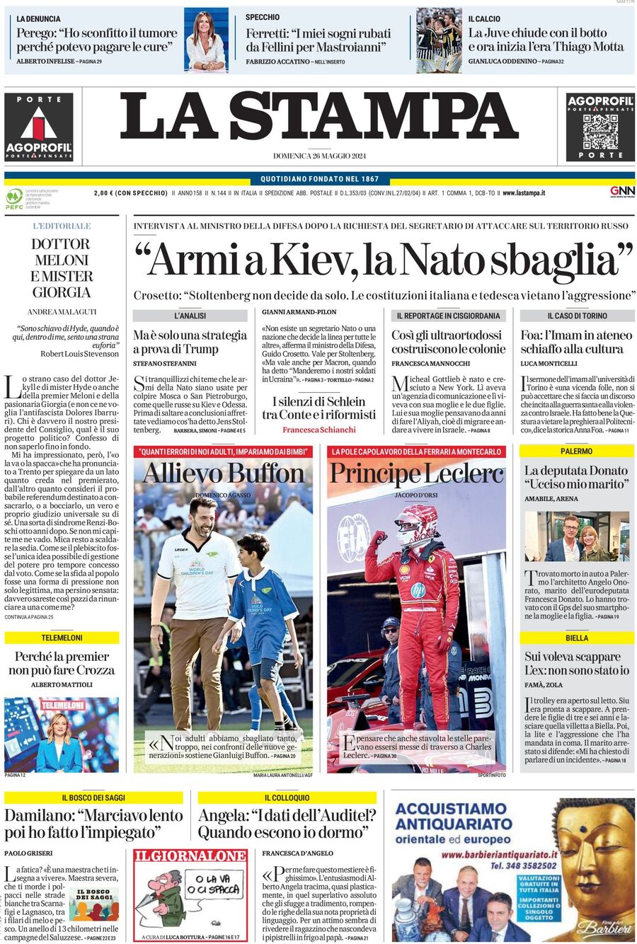 Prima-pagina-la-stampa-edizione-di-oggi-26-05-2024