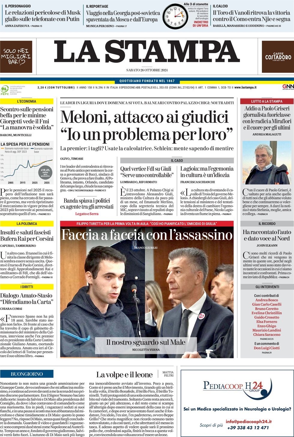 Prima-pagina-la-stampa-edizione-di-oggi-26-10-2024