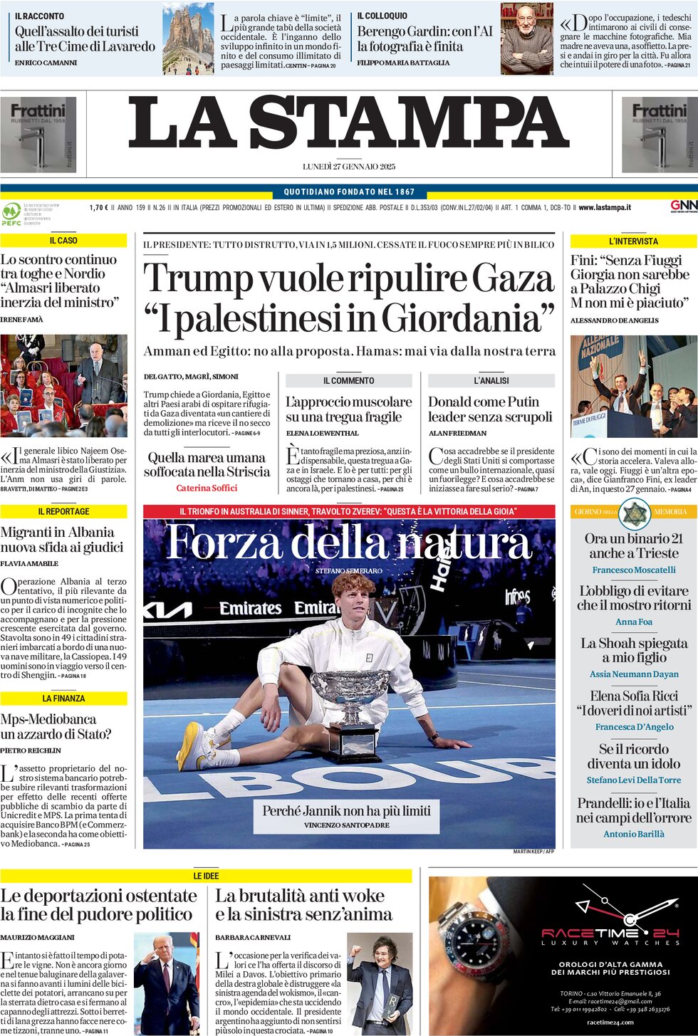 Prima-pagina-la-stampa-edizione-di-oggi-27-01-2025