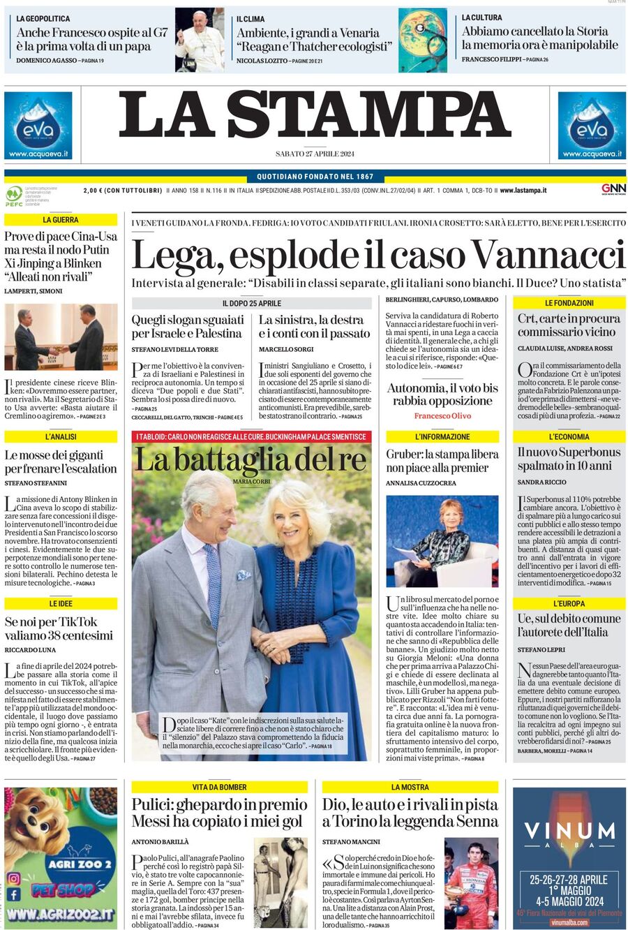 Prima-pagina-la-stampa-edizione-di-oggi-27-04-2024