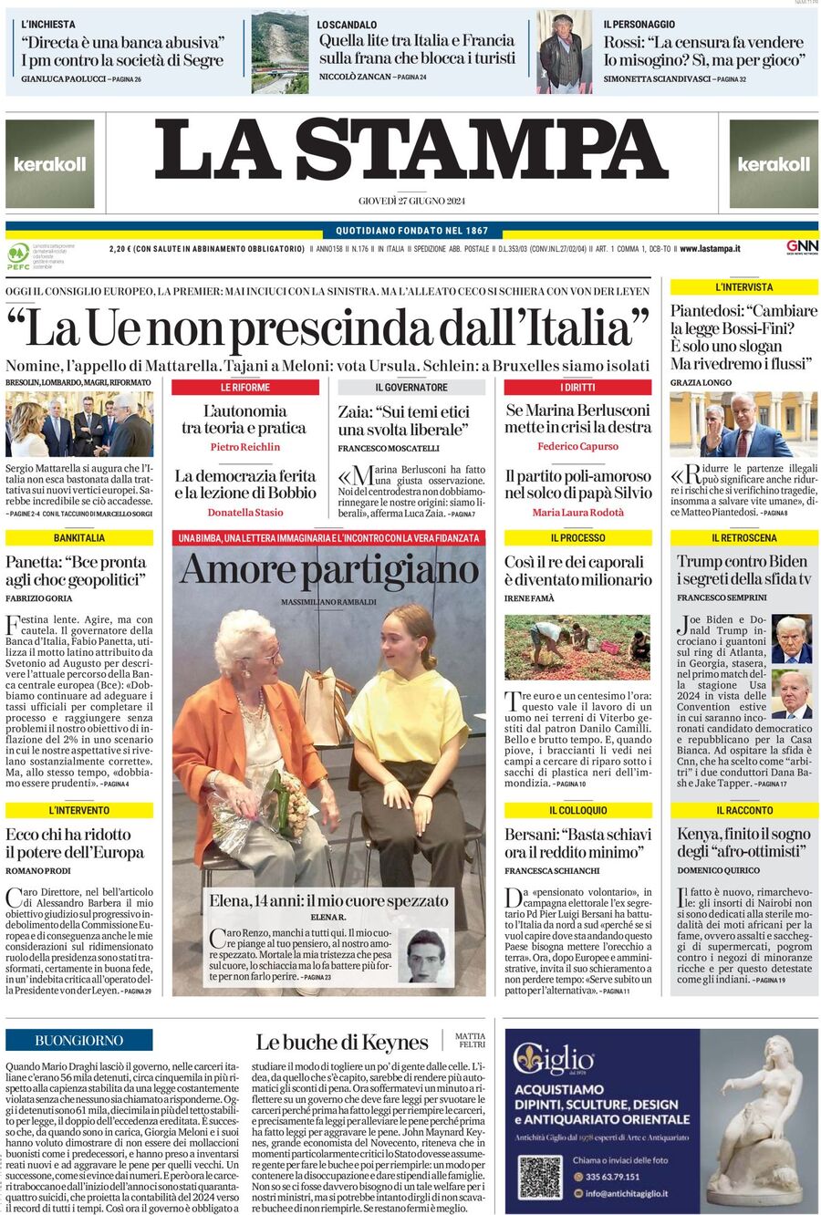 Prima-pagina-la-stampa-edizione-di-oggi-27-06-2024