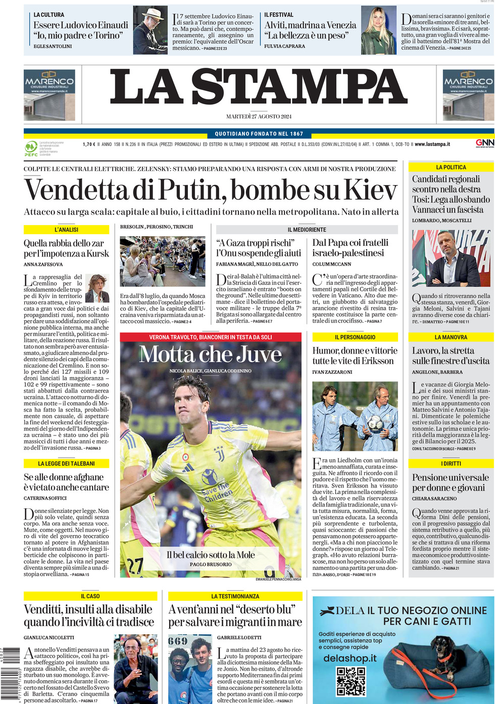 Prima-pagina-la-stampa-edizione-di-oggi-27-08-2024