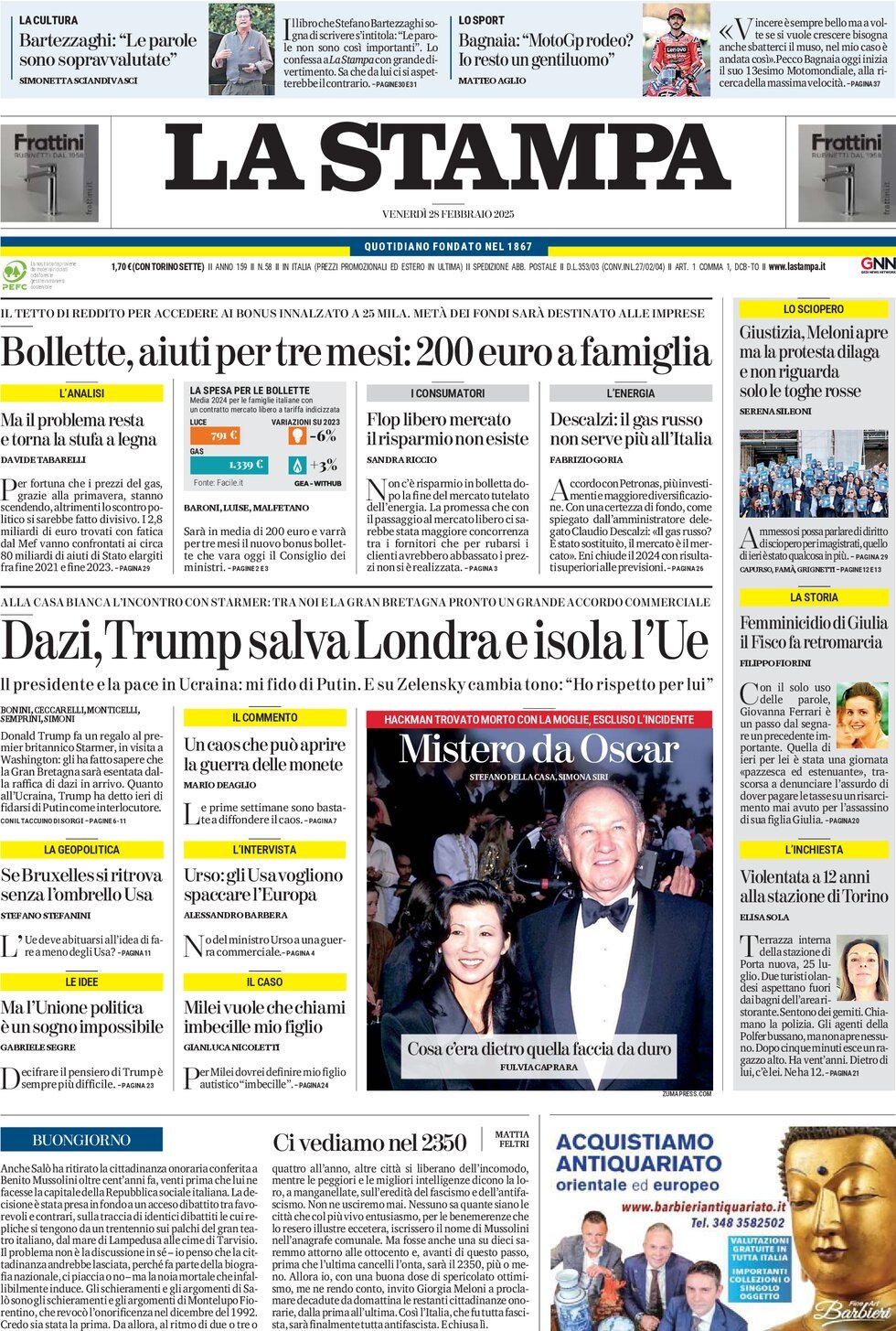 Prima-pagina-la-stampa-edizione-di-oggi-28-02-2025