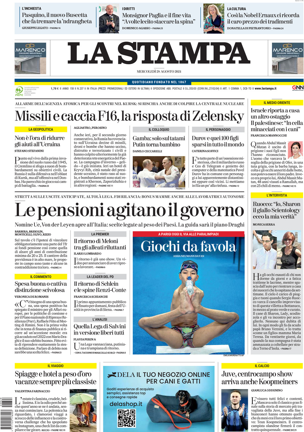 Prima-pagina-la-stampa-edizione-di-oggi-28-08-2024