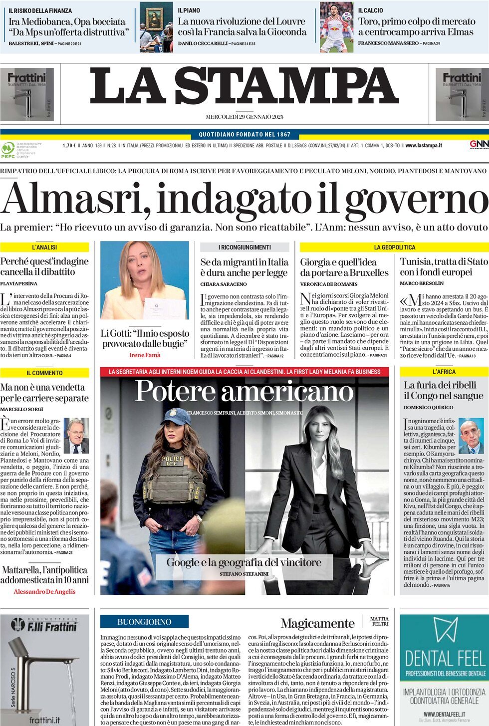 Prima-pagina-la-stampa-edizione-di-oggi-29-01-2025