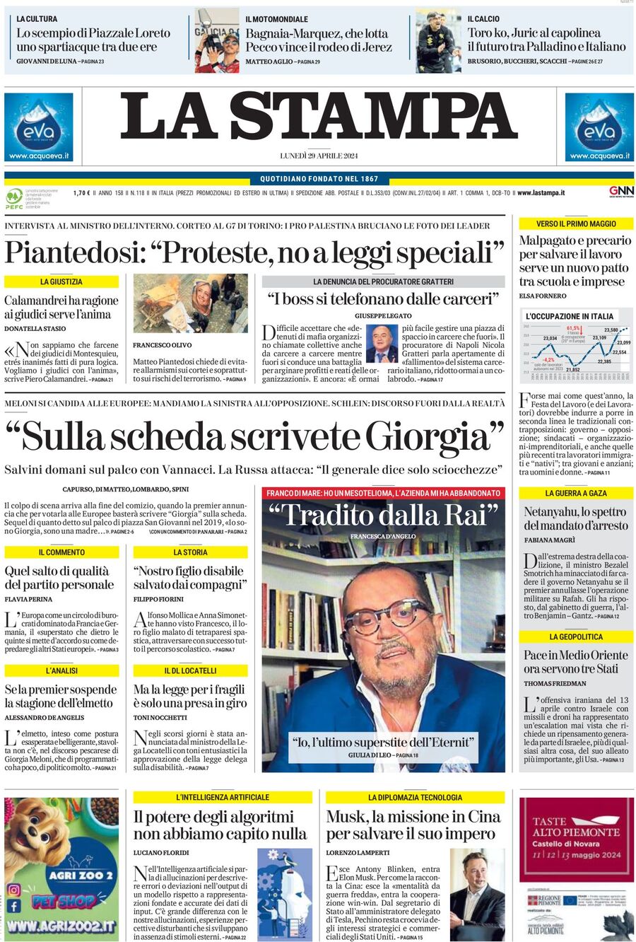 Prima-pagina-la-stampa-edizione-di-oggi-29-04-2024