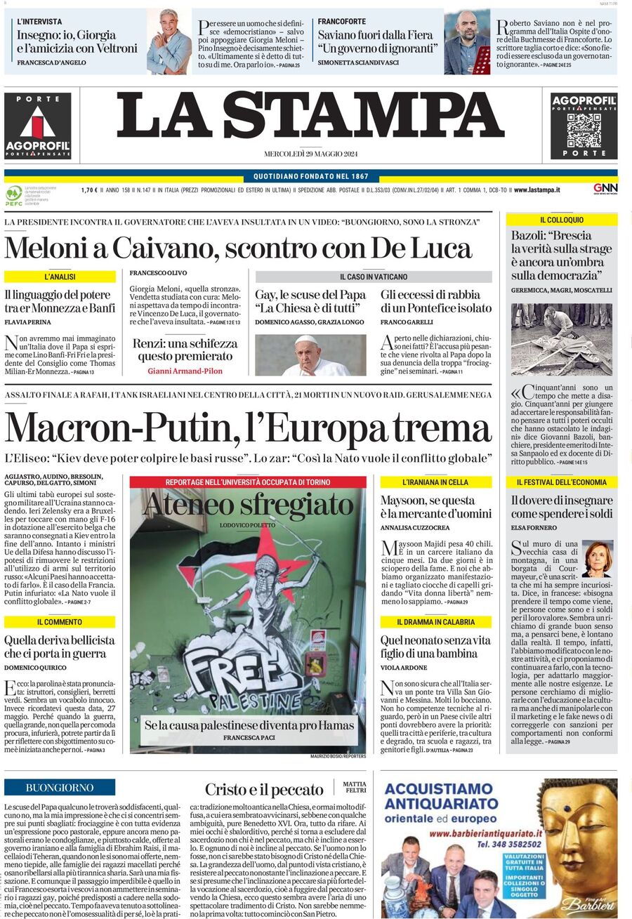 Prima-pagina-la-stampa-edizione-di-oggi-29-05-2024