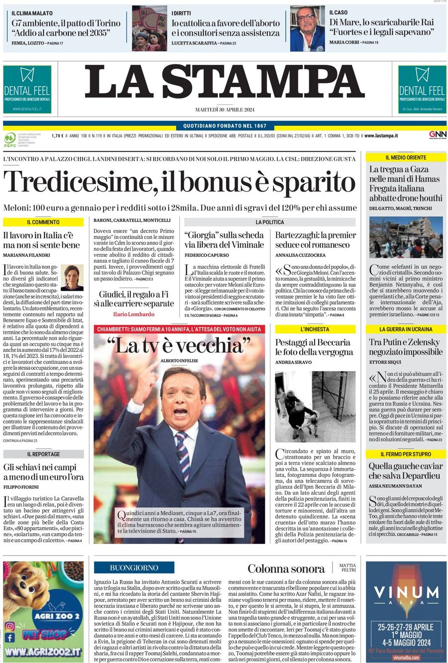 Prima-pagina-la-stampa-edizione-di-oggi-30-04-2024