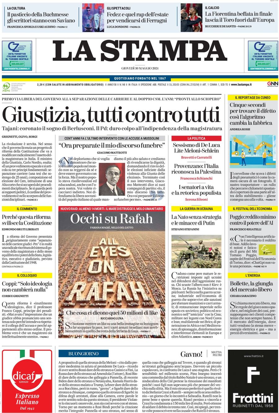 Prima-pagina-la-stampa-edizione-di-oggi-30-05-2024