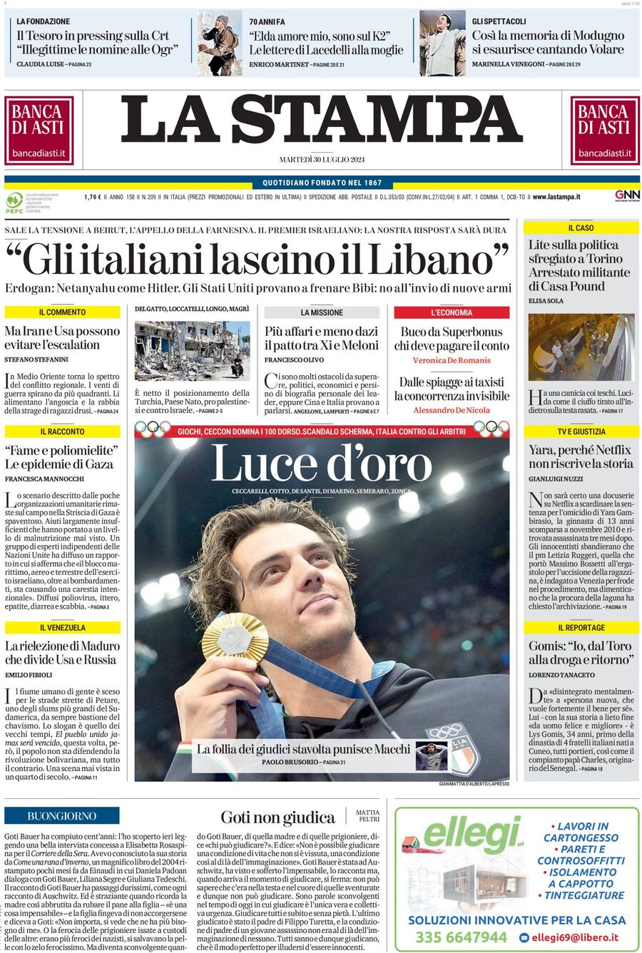 Prima-pagina-la-stampa-edizione-di-oggi-30-07-2024