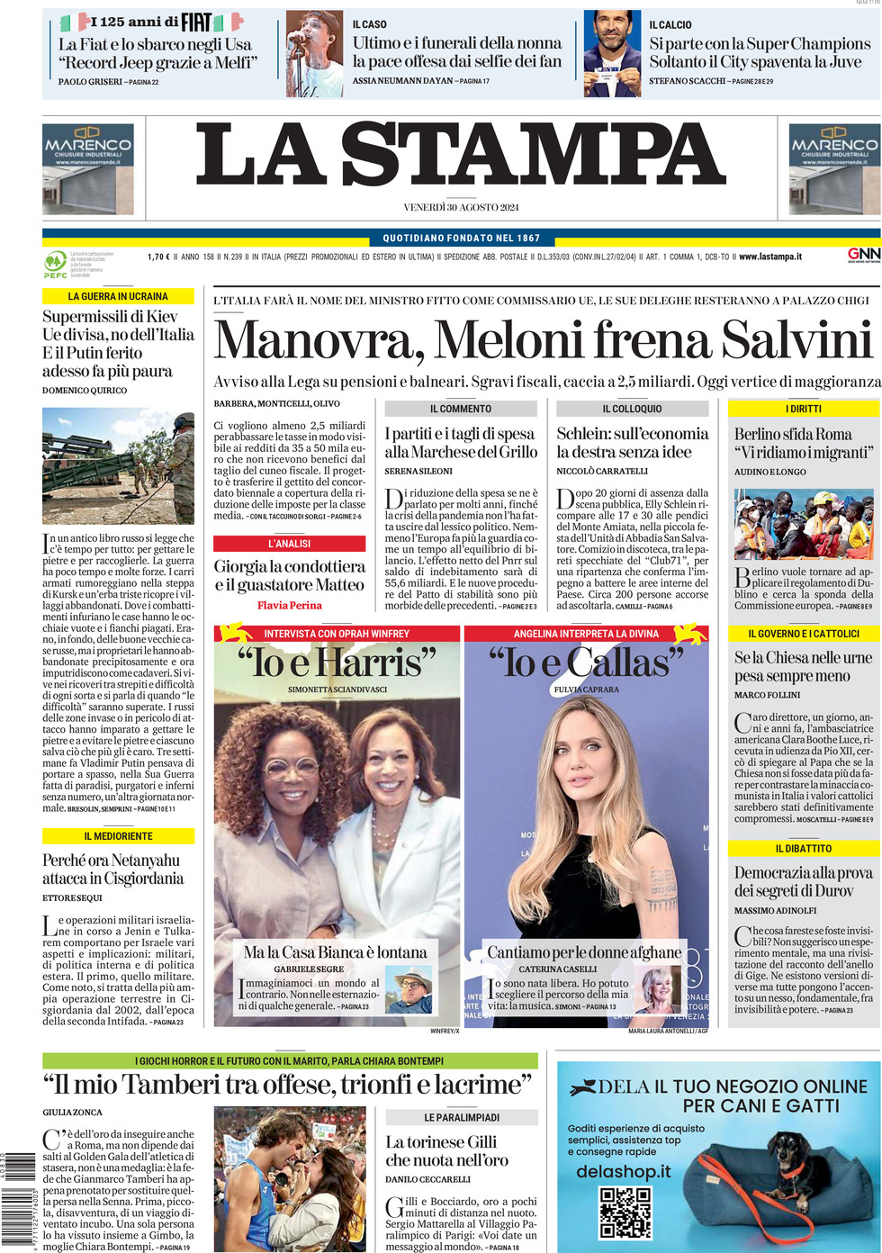 Prima-pagina-la-stampa-edizione-di-oggi-30-08-2024