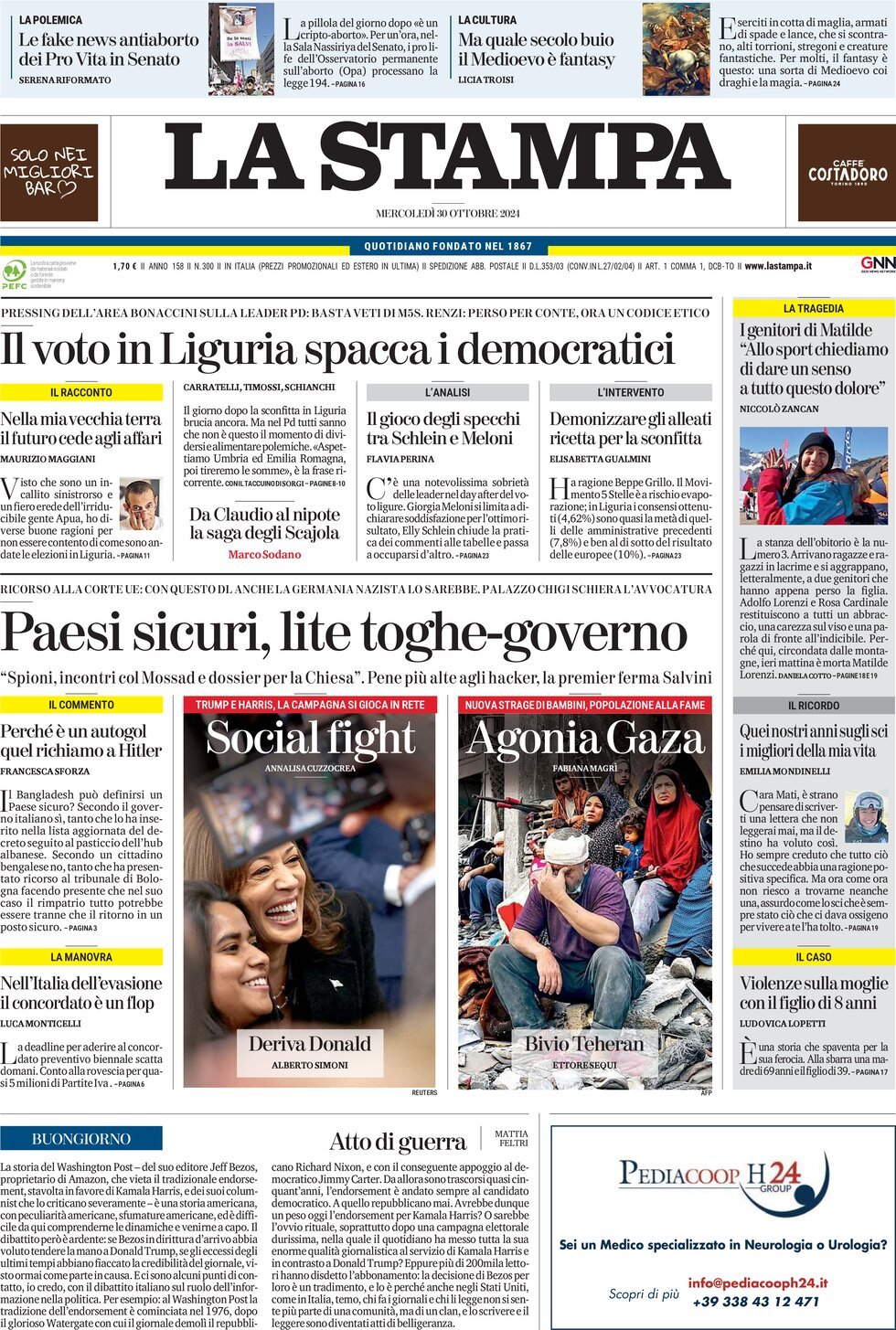 Prima-pagina-la-stampa-edizione-di-oggi-30-10-2024