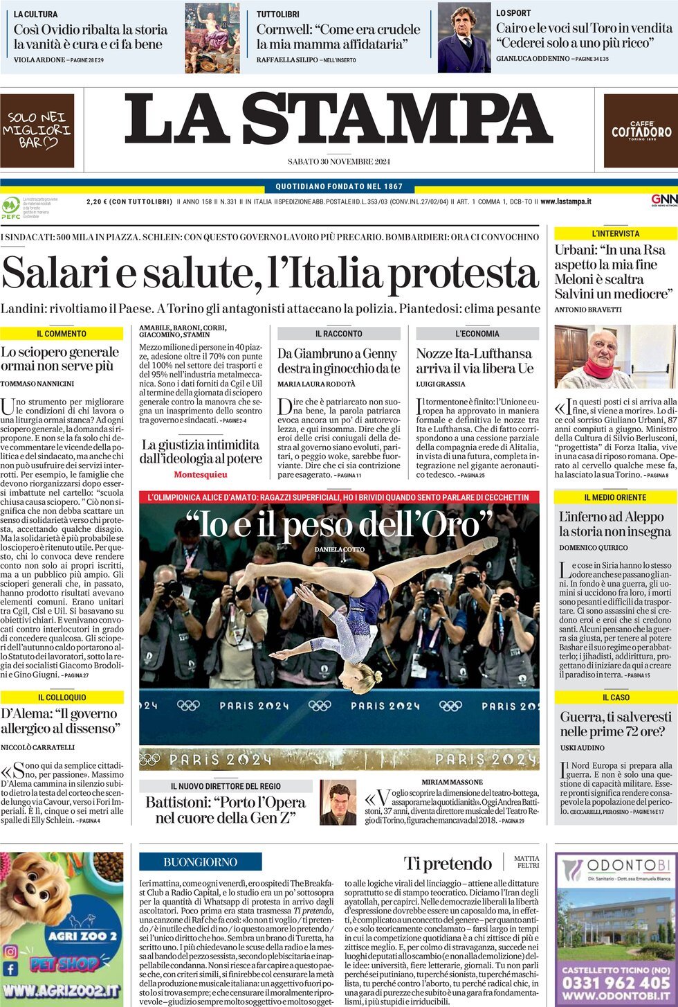 Prima-pagina-la-stampa-edizione-di-oggi-30-11-2024