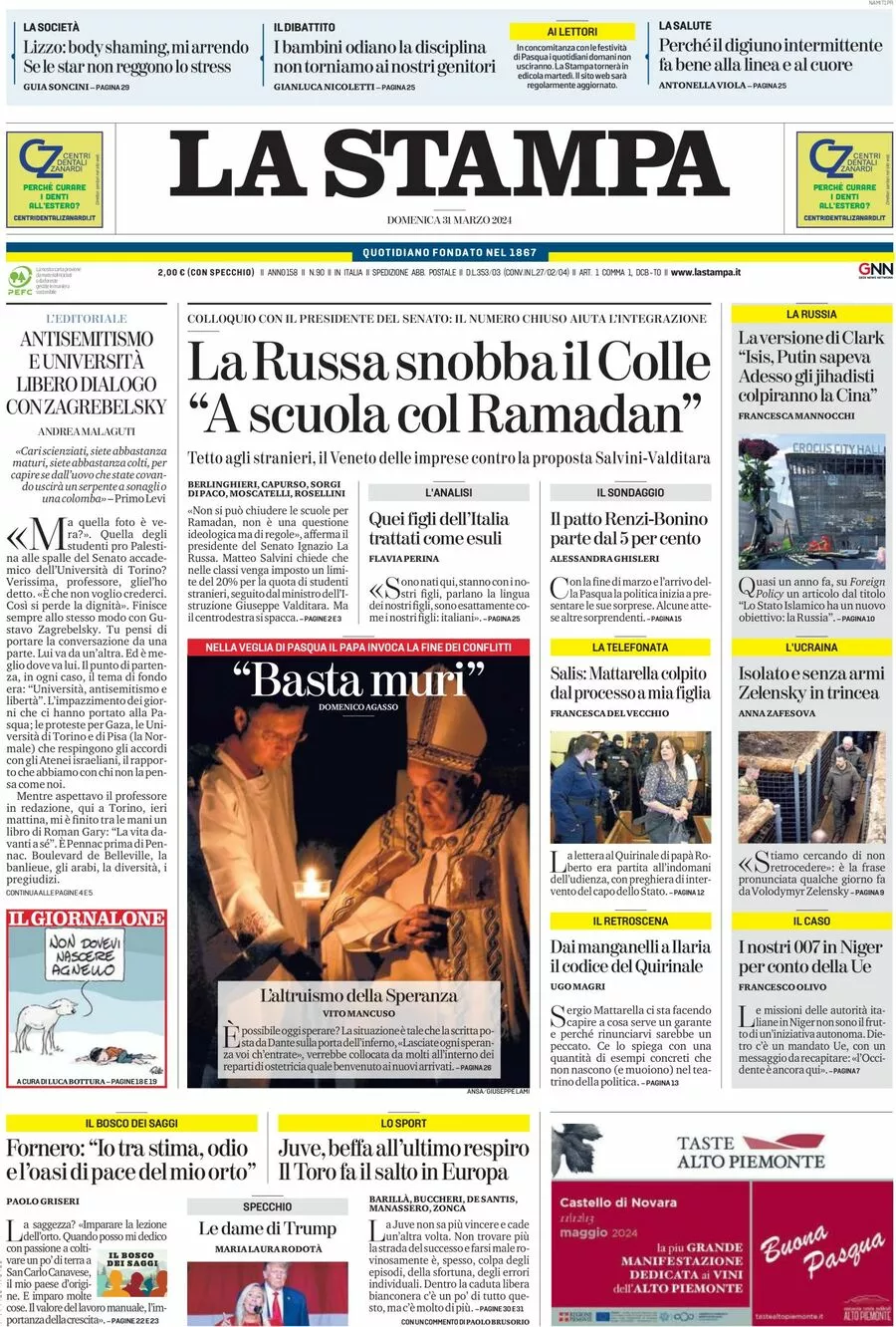 Prima-pagina-la-stampa-edizione-di-oggi-31-03-2024