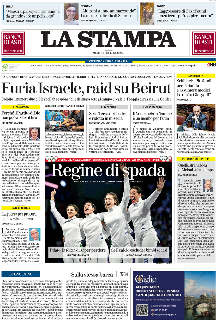 Prima-pagina-la-stampa-edizione-di-oggi-31-07-2024