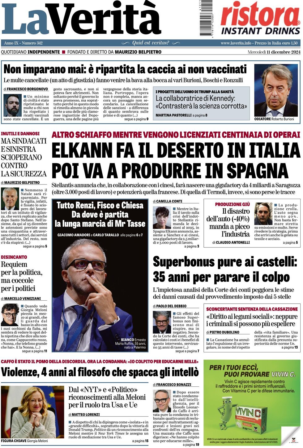 Prima-pagina-la-verita-edizione-di-oggi-11-12-2024