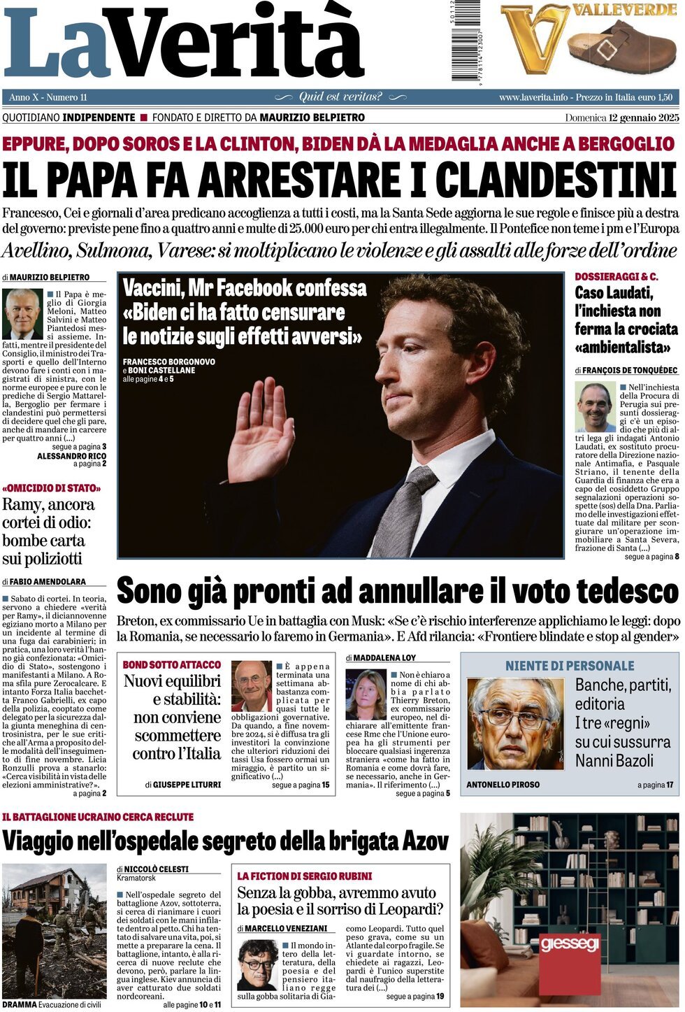 Prima-pagina-la-verita-edizione-di-oggi-12-01-2025