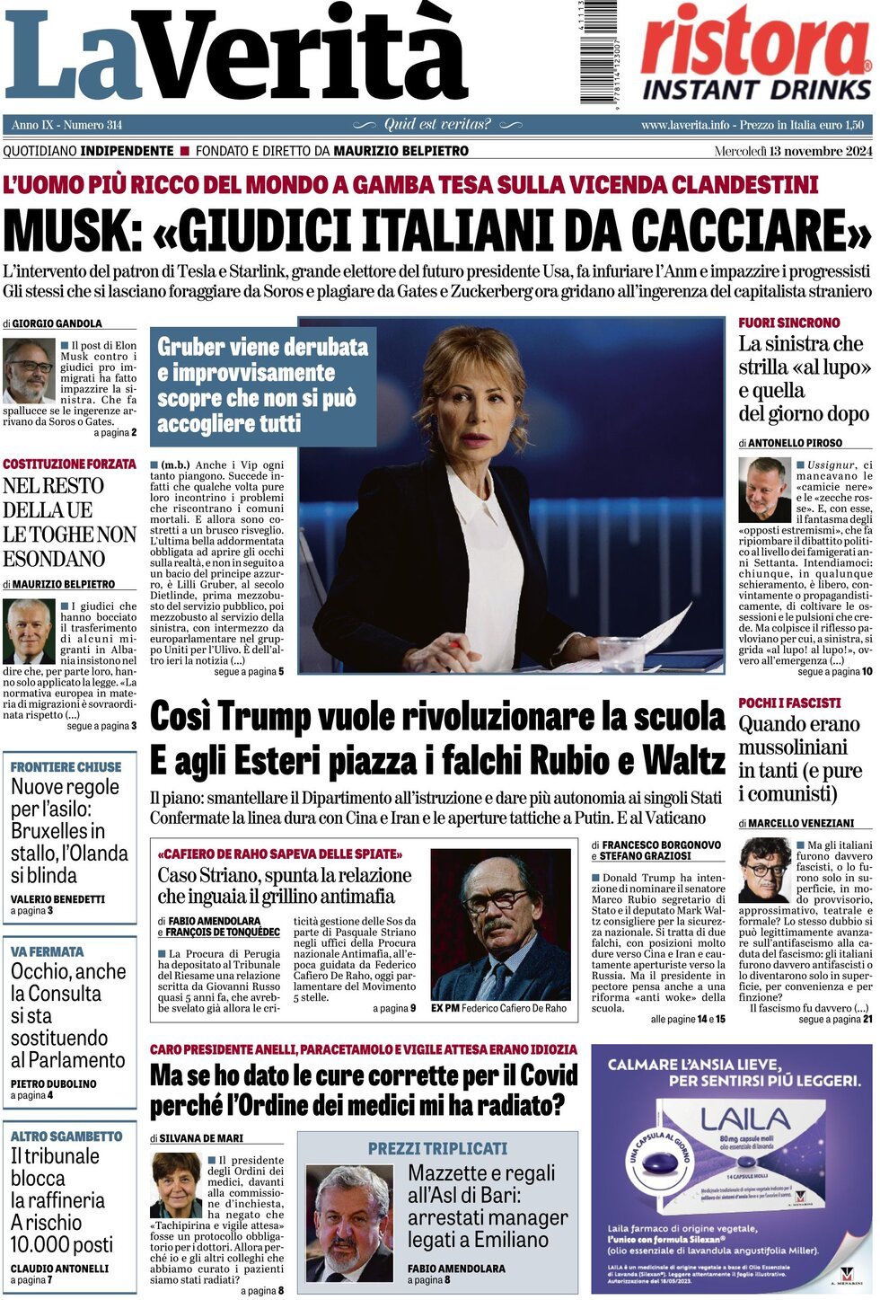 Prima-pagina-la-verita-edizione-di-oggi-13-11-2024