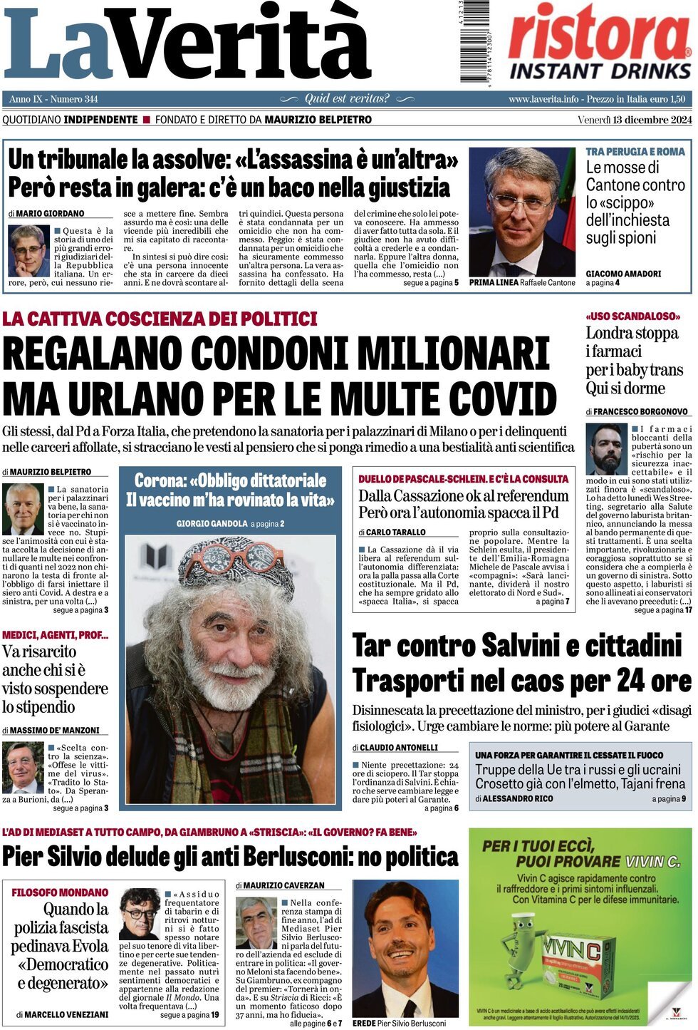 Prima-pagina-la-verita-edizione-di-oggi-13-12-2024