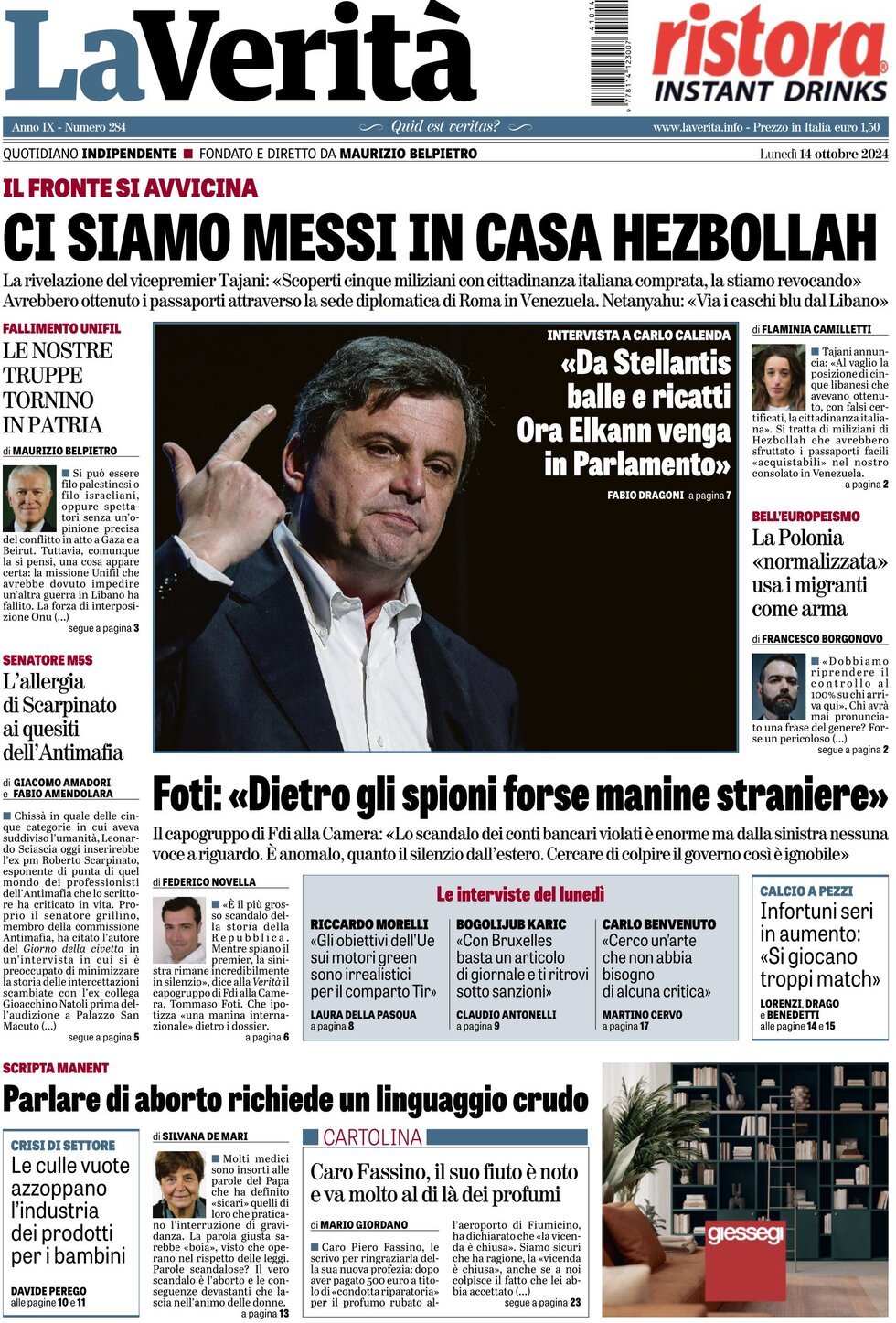 Prima-pagina-la-verita-edizione-di-oggi-14-10-2024