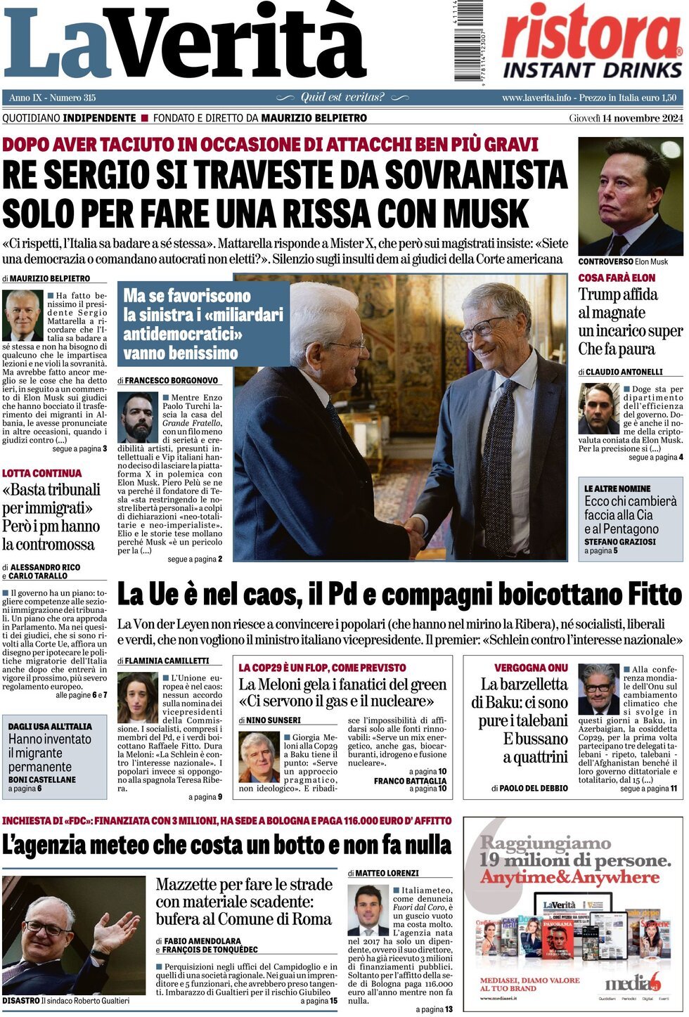 Prima-pagina-la-verita-edizione-di-oggi-14-11-2024