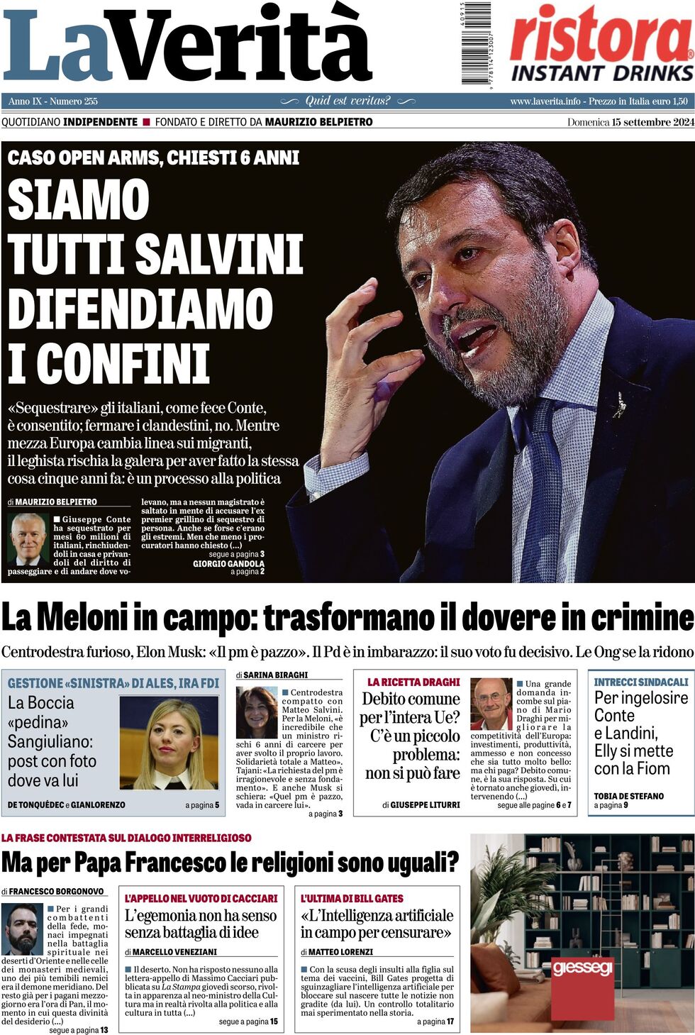 Prima-pagina-la-verita-edizione-di-oggi-15-09-2024