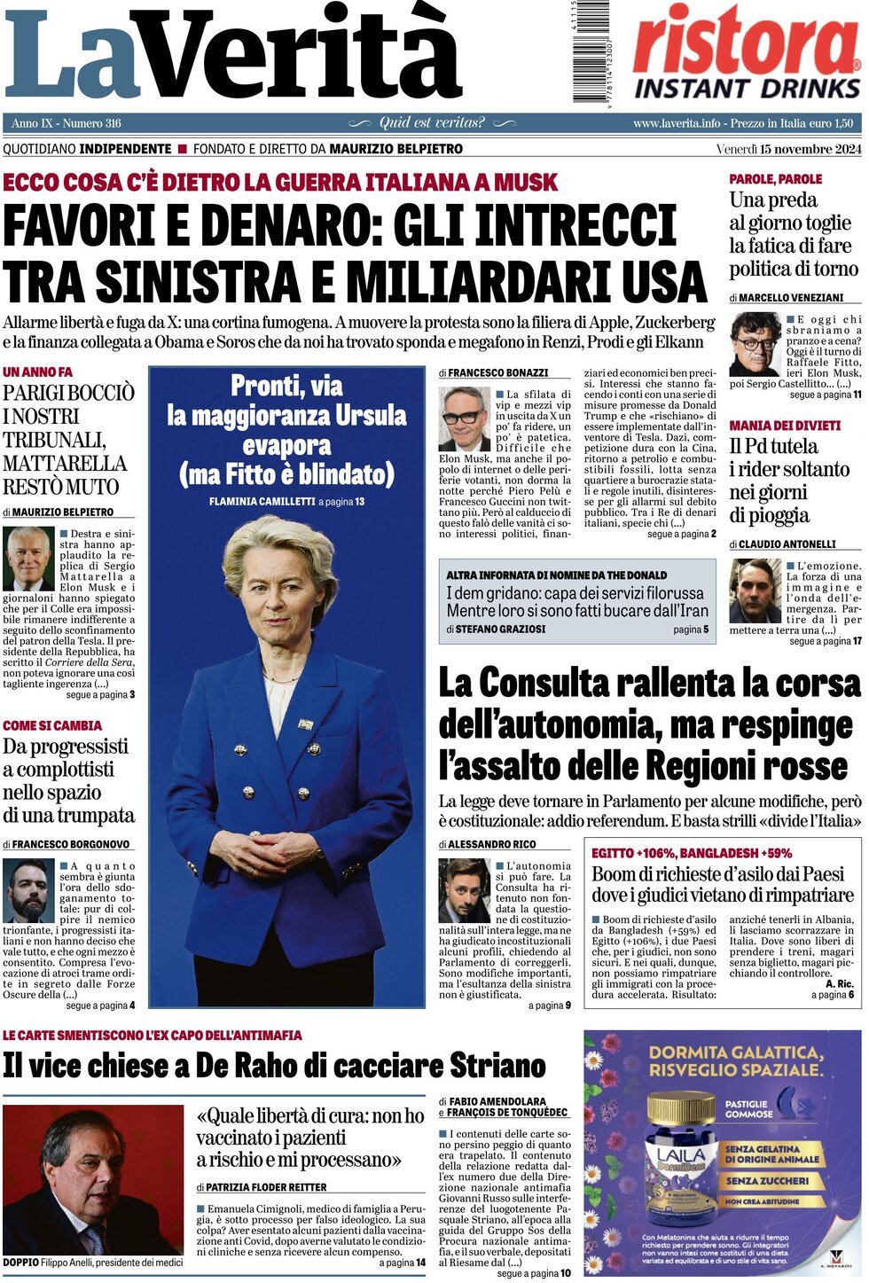 Prima-pagina-la-verita-edizione-di-oggi-15-11-2024