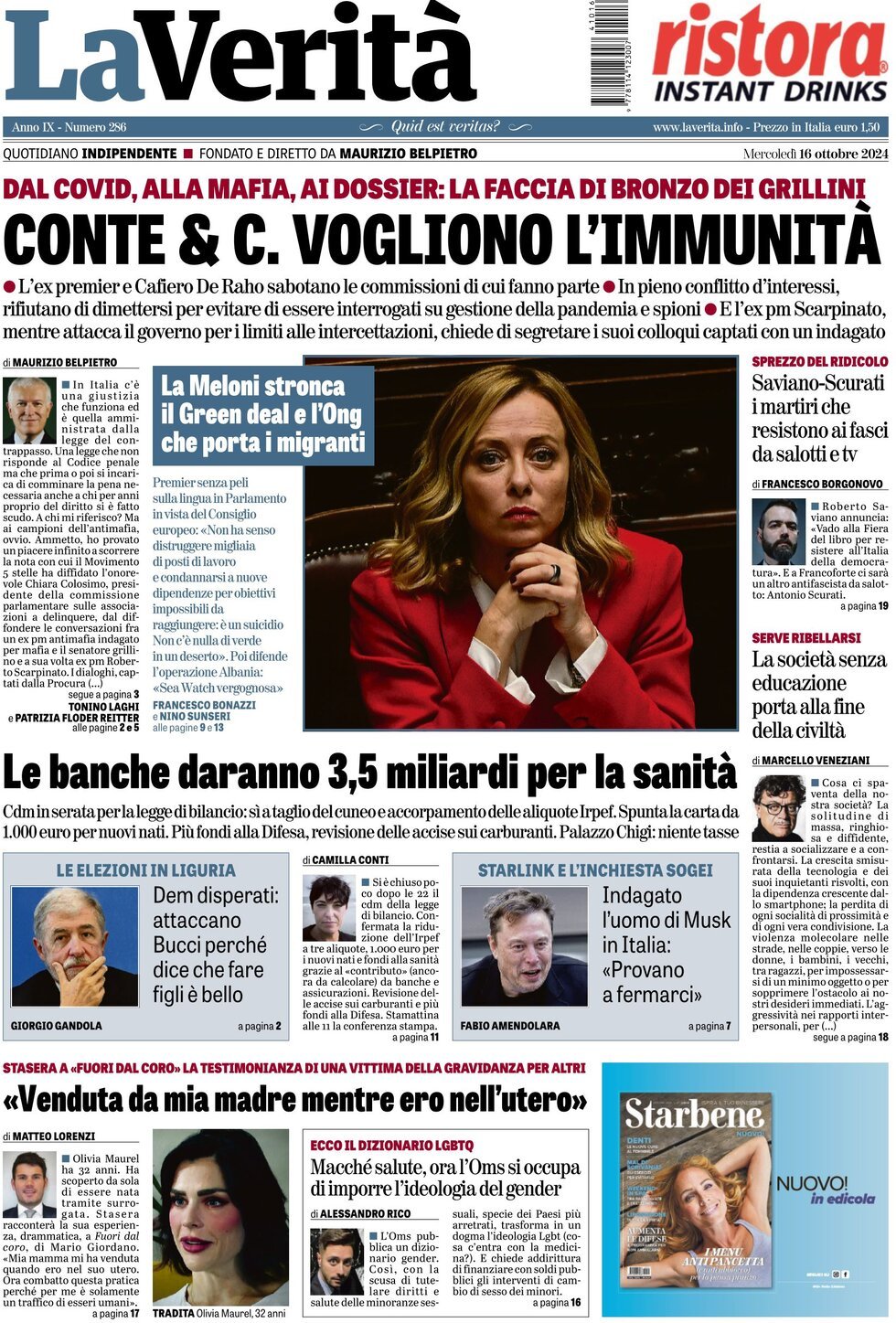 Prima-pagina-la-verita-edizione-di-oggi-16-10-2024