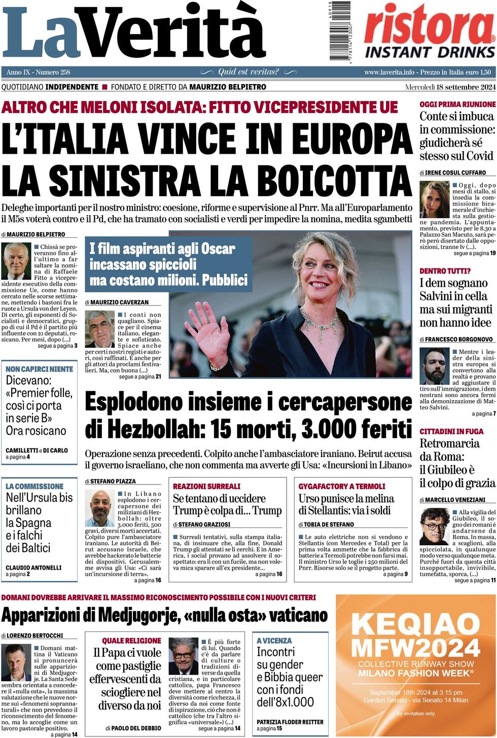 Prima-pagina-la-verita-edizione-di-oggi-18-09-2024