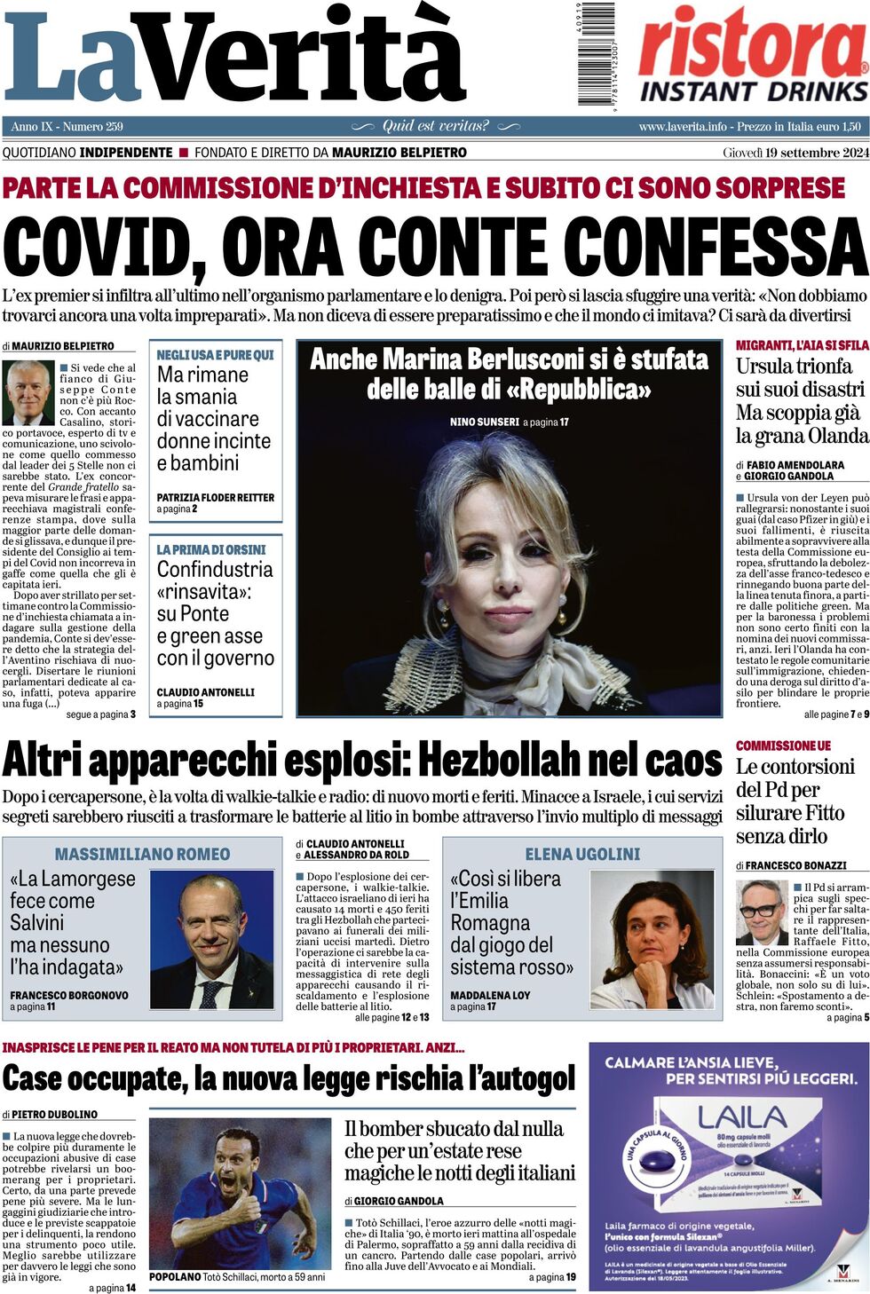 Prima-pagina-la-verita-edizione-di-oggi-19-09-2024